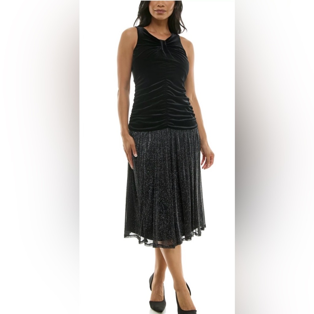 Maison Tara Black and Silver Midi Dress